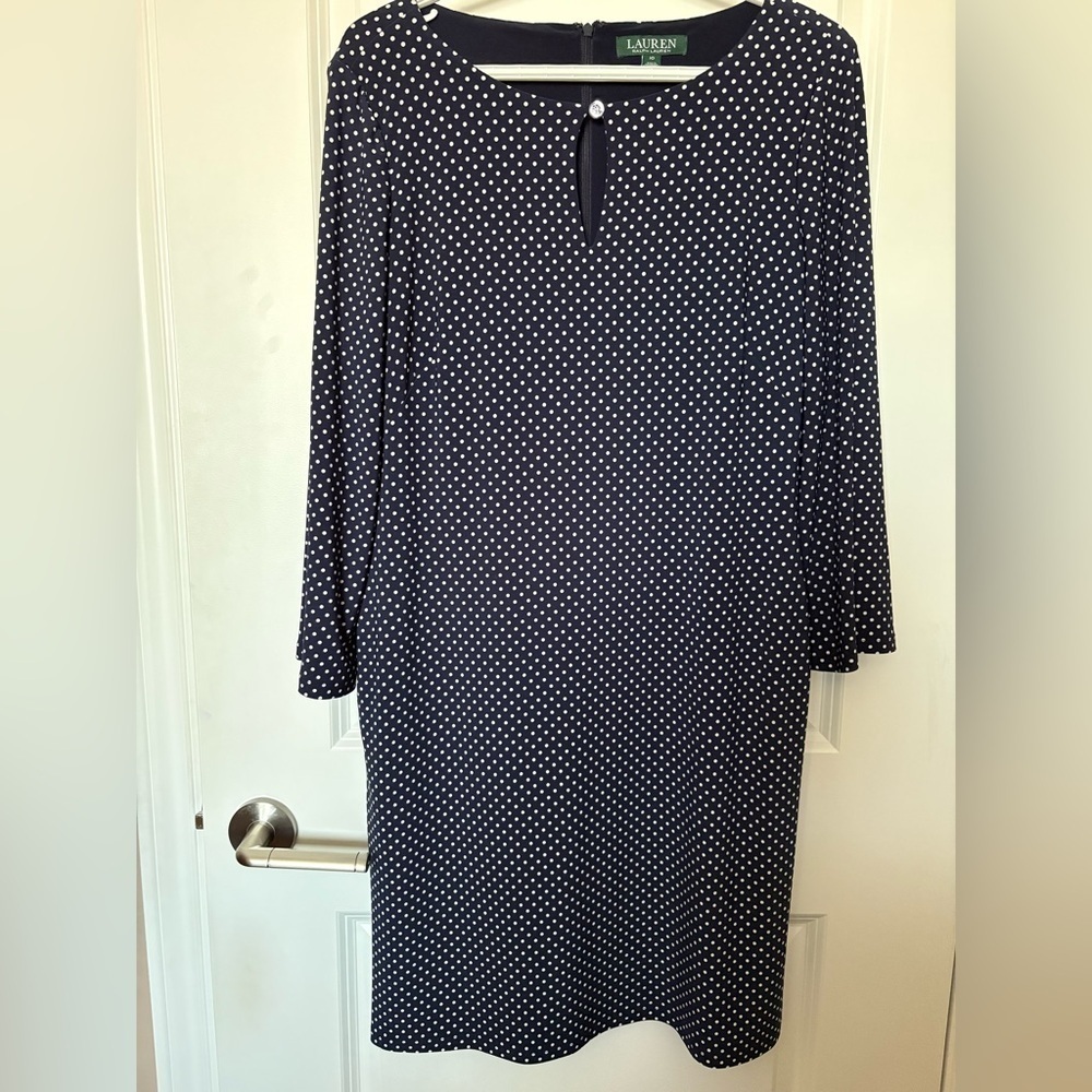 Lauren Ralph Lauren Blue Polka Dot Shift Dress size 10